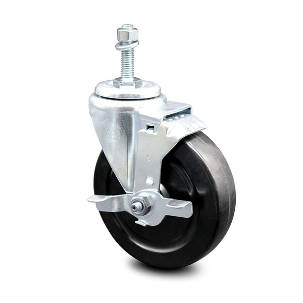 Service Caster 5 Inch Hard Rubber Wheel Swivel 3/8 Inch Threaded Stem Caster with Brake SCC SCC-TS20S514-HRS-TLB-381615 - main